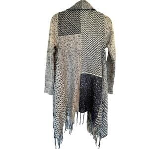 Knox Rose Fringe Cardigan Women Sweater Navy Blue White Boho Patchwork Knit Sz S
